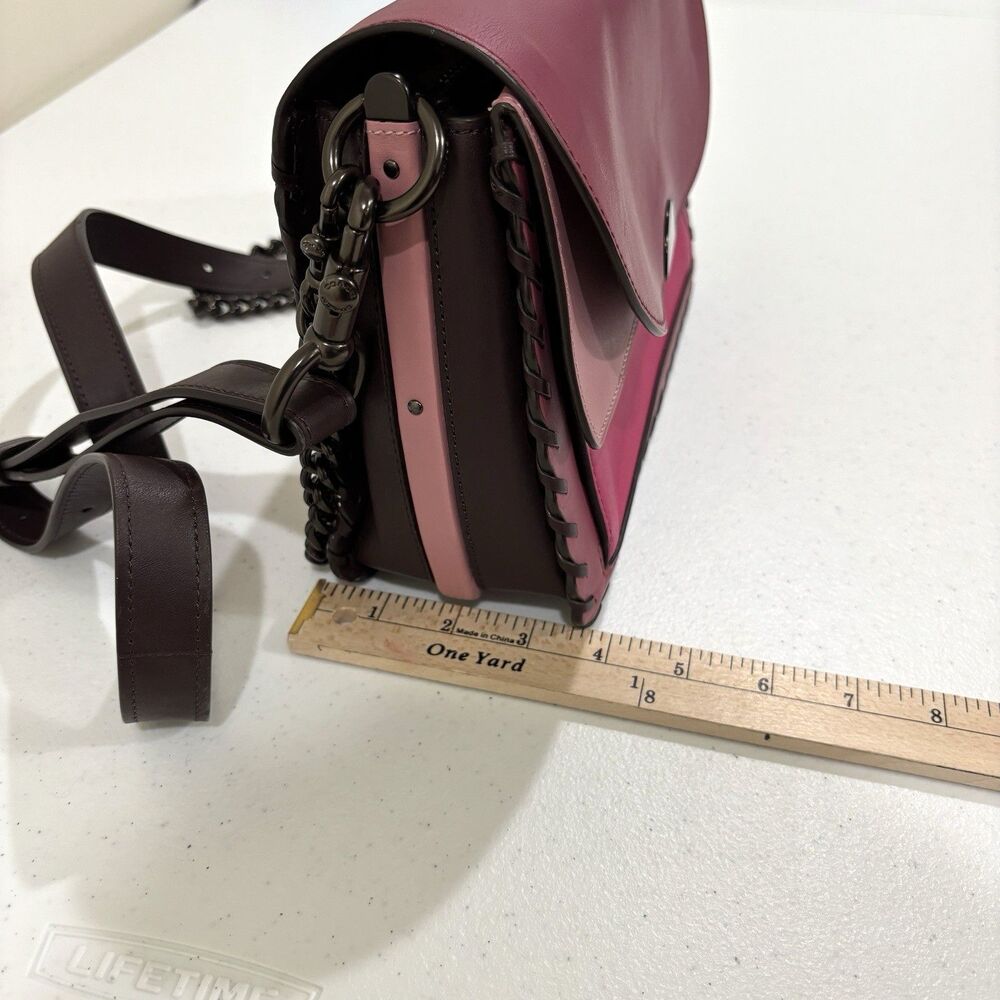 COACH Dreamer Shoulder Bag Pink Colorblock Whipstitch Leather Metal Crossbody - Picture 11 of 12